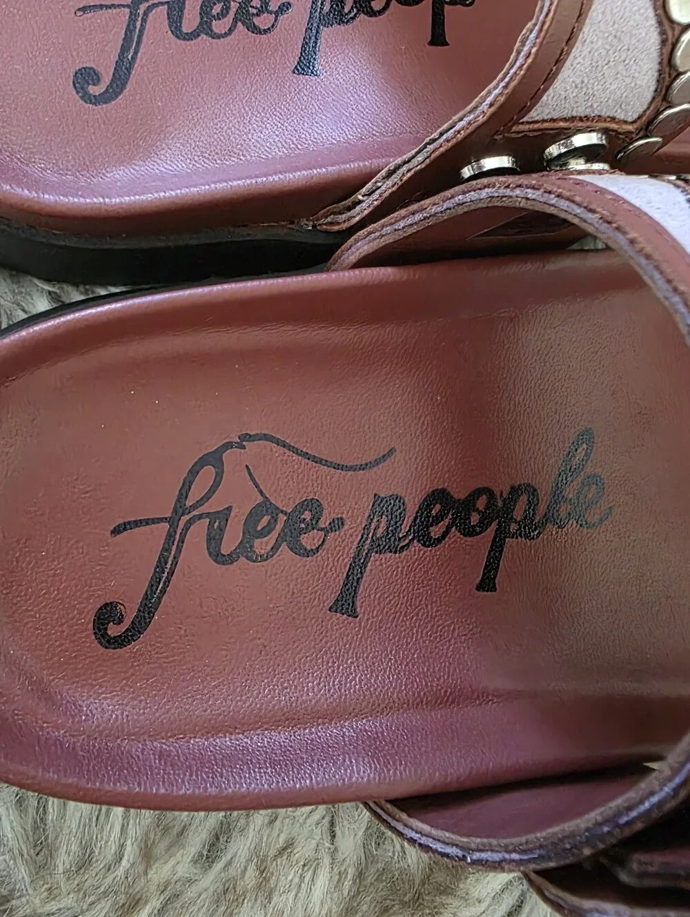 Free People Revelry Studded Double Strap Slide Sandals Rust/Lavender Women's 6.5